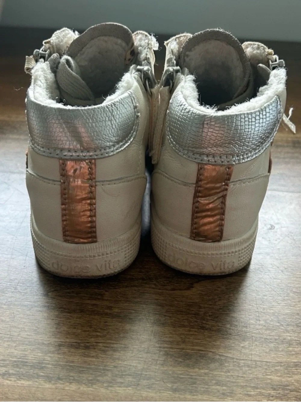 Dolce Vita White High-Top Sneakers with Rose Gold Accent